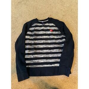 Nike Men Black Striped Crewneck Sweatshirt Red Logo Long‎ Sleeve Sz M